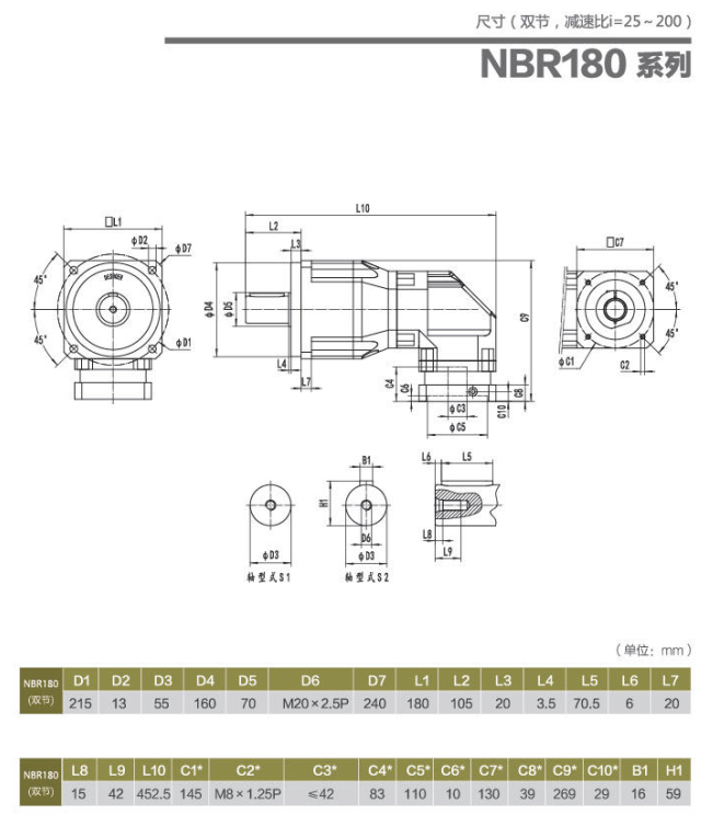 NBR180行星減速器型號及尺寸圖