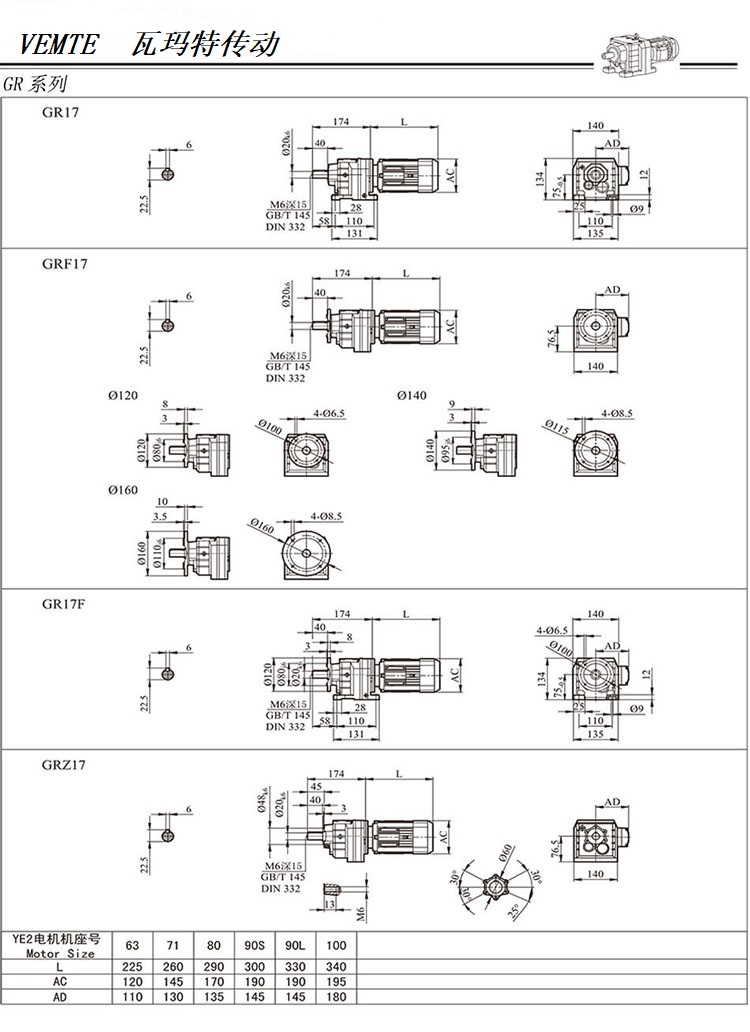 R17減速機圖紙，R00系列齒輪減速器尺寸圖