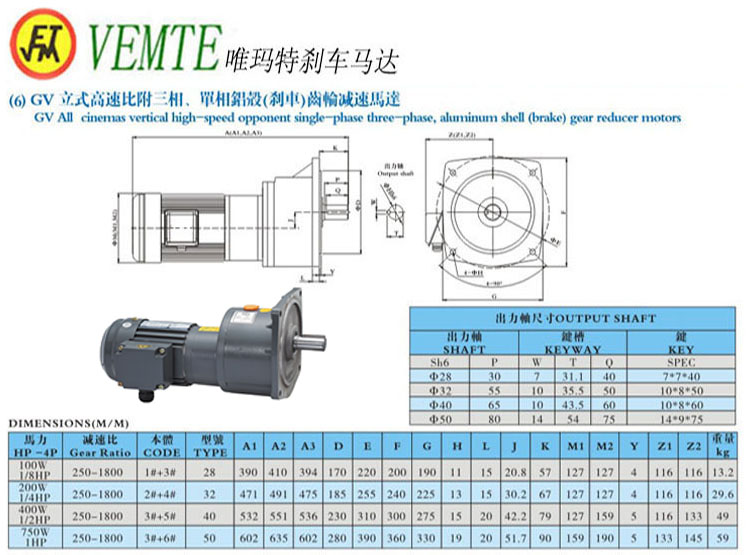 GV立式高速比付三項(xiàng)，單項(xiàng)鋁殼剎車齒輪減速馬達(dá)